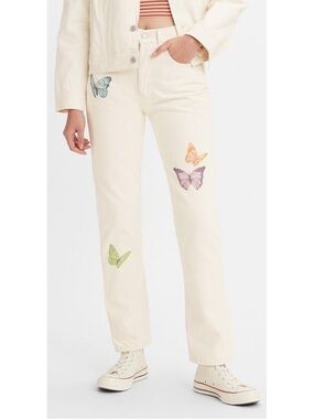 Levi's 501 Original Cropped Jeans Butterfly Print Size 25